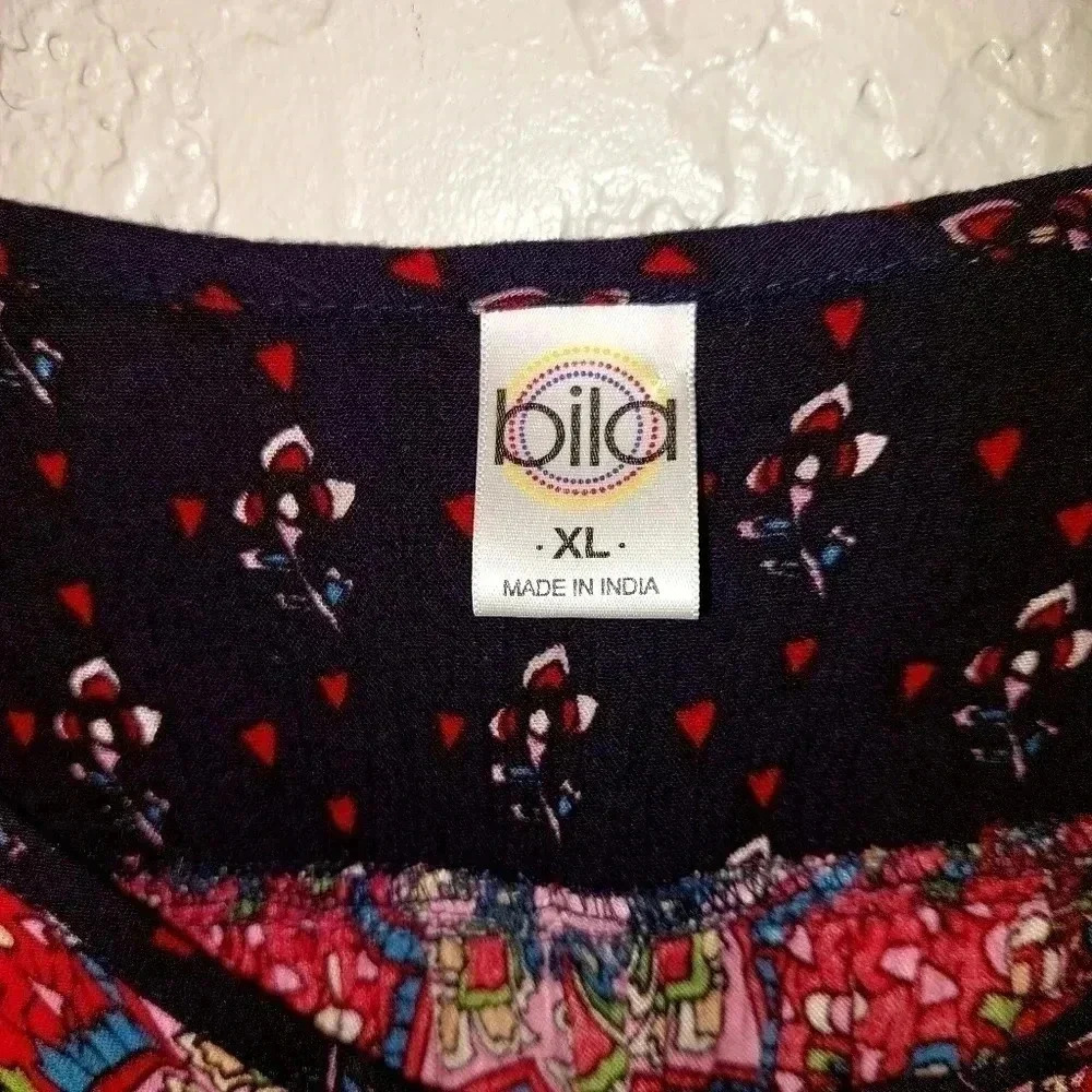 BILA Top Womens XL Boho Flowy Peplum Hem Shirt Multi Color - Picture 6 of 7